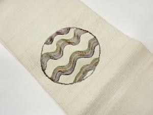 手織り紬丸に曲線模様織出し名古屋帯